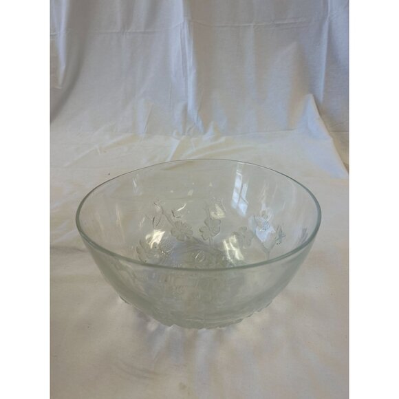 Vintage Clear Glass Bowl With Floral Embossed Design - Picture 1 of 2